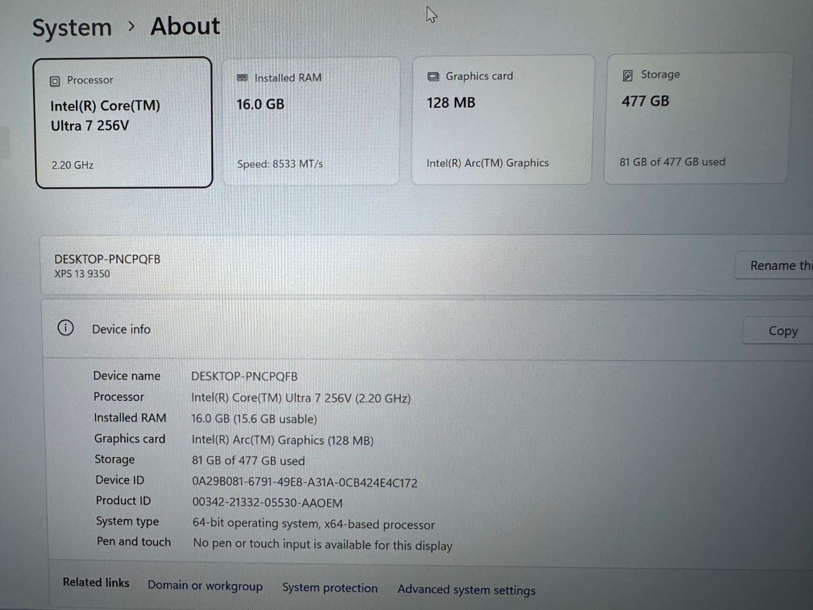 Dell XPS 13 9350 13.4″ Laptop PC Intel Ultra7 256V/WUXGA/IPS/16GB MEM/512GB SSD
