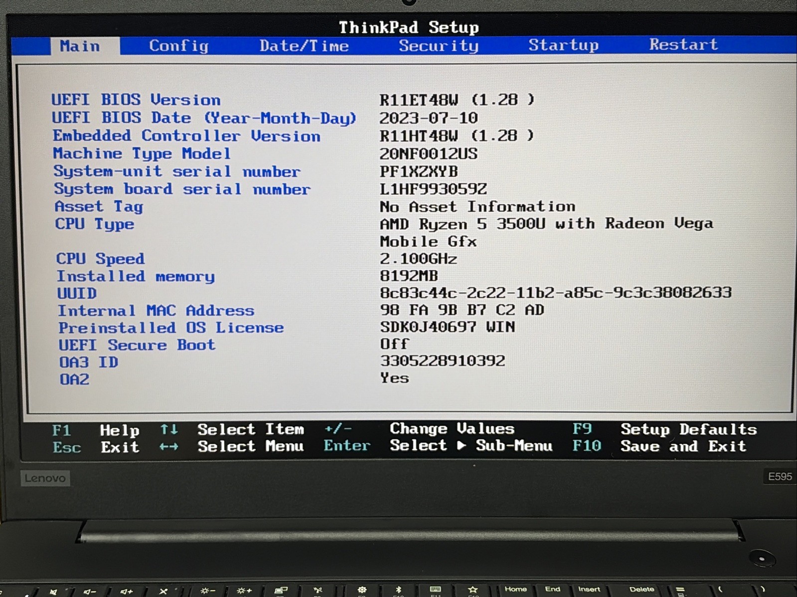 Lenovo ThinkPad E595 15.6″ FHD Ryzen 5 3500U 8GB RAM No OS/SSD
