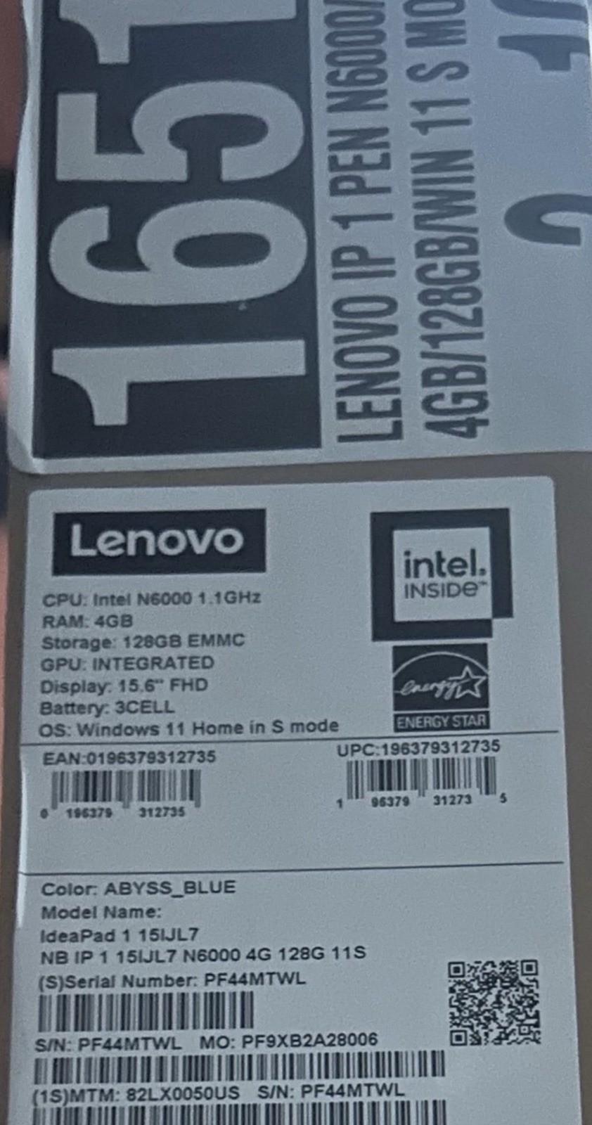 Lenovo IdeaPad 1 15IJL7 15.6″ Laptop Intel N6000 4GB 128GB Windows 11 Blue