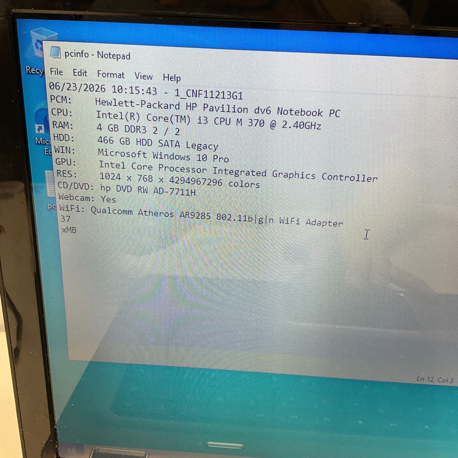 HP PAVILION DV6 Laptop Intel Core i3-M370 @ 2.40 GHz 4GB 500GB HDD Win 10 Pro