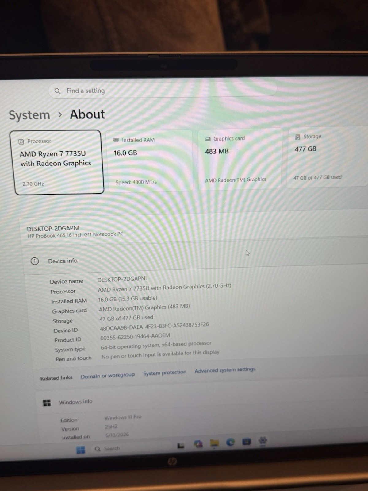 HP ProBook 465 G11 AMD Ryzen 7 16GB RAM 477GB SSD Radeon Win11Pro 16″ Silver