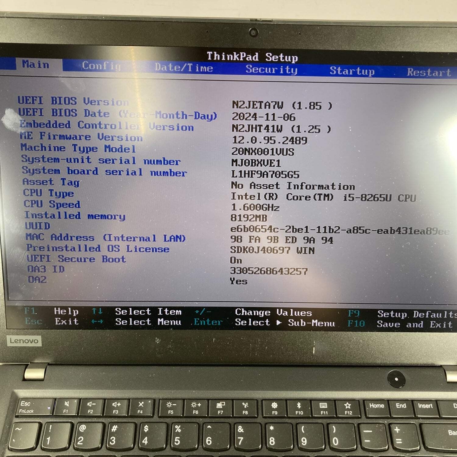 Lenovo ThinkPad T490s 14″ i5-8265U 1.6GHz 8GB RAM NO SSD NO OS BAD BATTERY