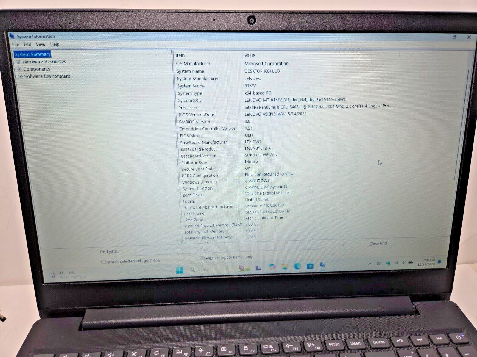 Lenovo IdeaPad S145-15IWL 15.6″ Intel Pentium 5405U 2.30GHz 8GB RAM 256GB SSD