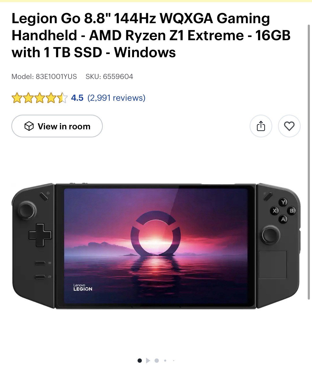 Lenovo Legion Go 8.8in 144Hz WQXGA Ryzen Z1 Extreme 16GB 1TB SSD Win