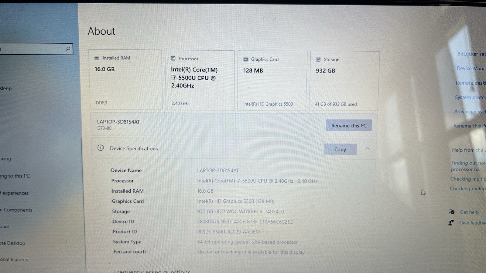 Lenovo G70-80 17.3″ i7-5500U 16GB 932GB HDD Win10 Black Webcam