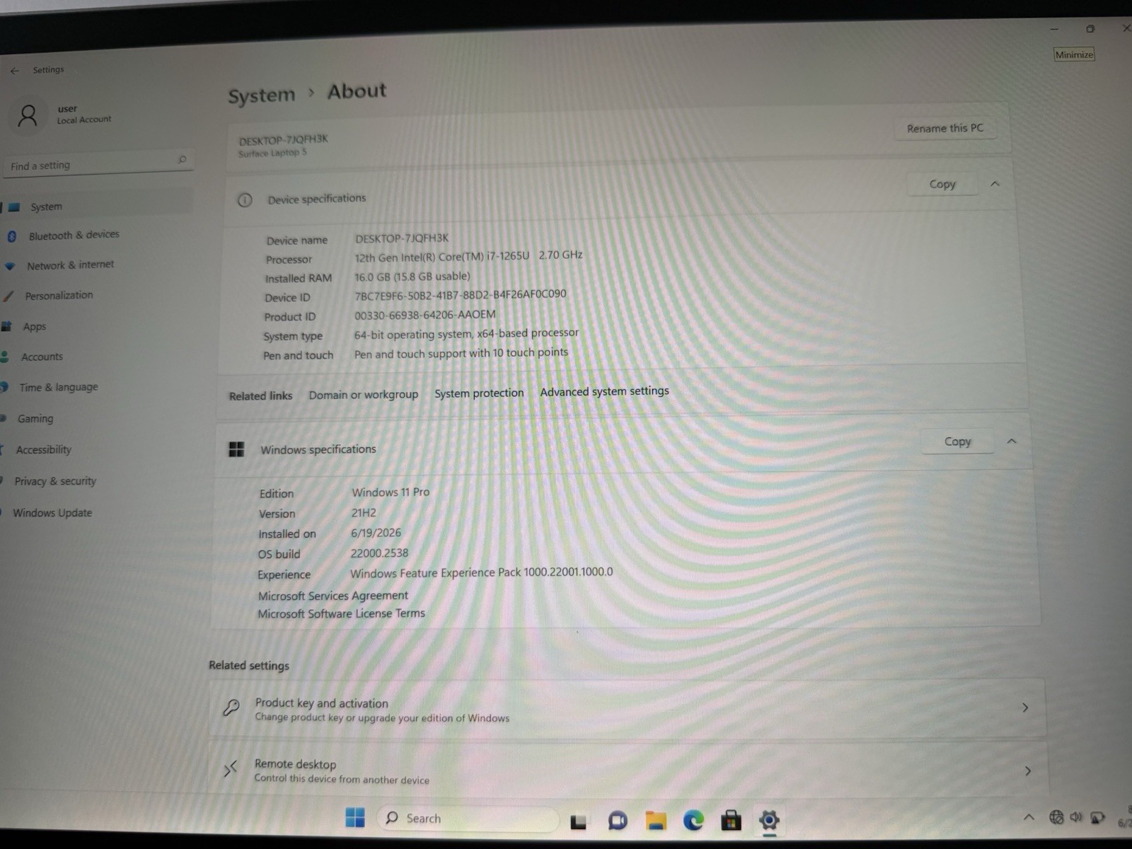 Microsoft Surface Laptop 5 13.5” 1950 Intel Core i7-1265U 16GB RAM 512GB NVME