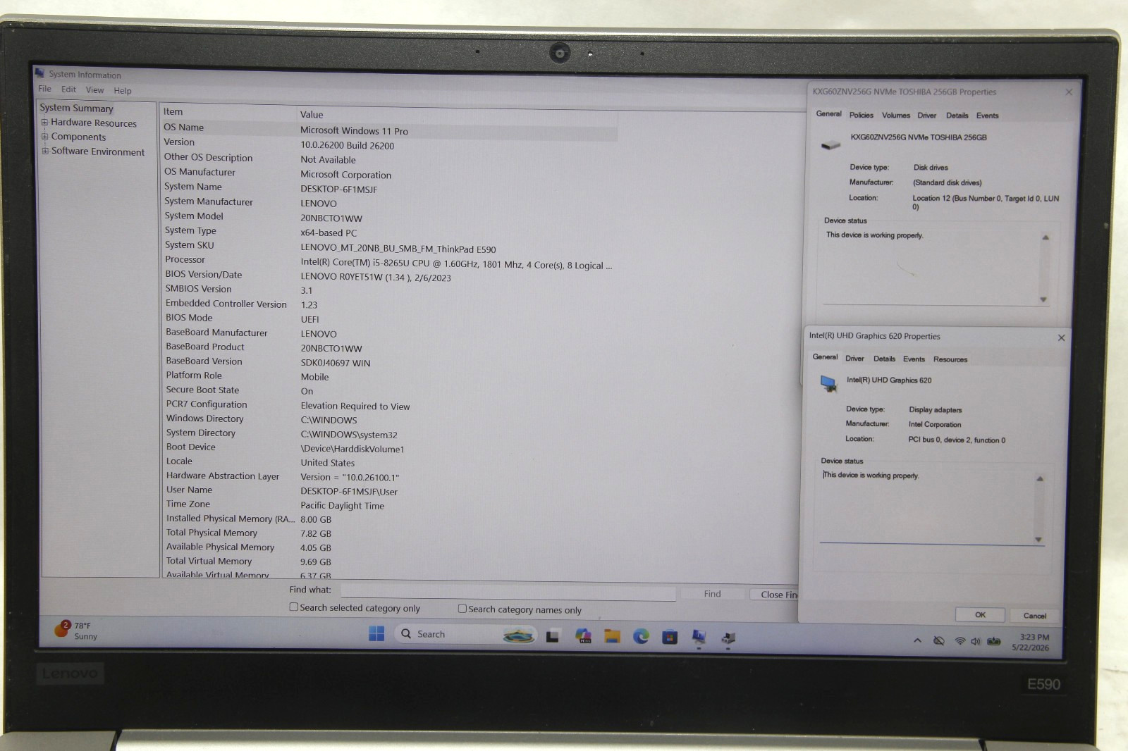 Lenovo IP FLEX-15IWL 15.6″ Laptop i7-8565U 8 GB RAM 256 GB SSD Win 11 No Charger