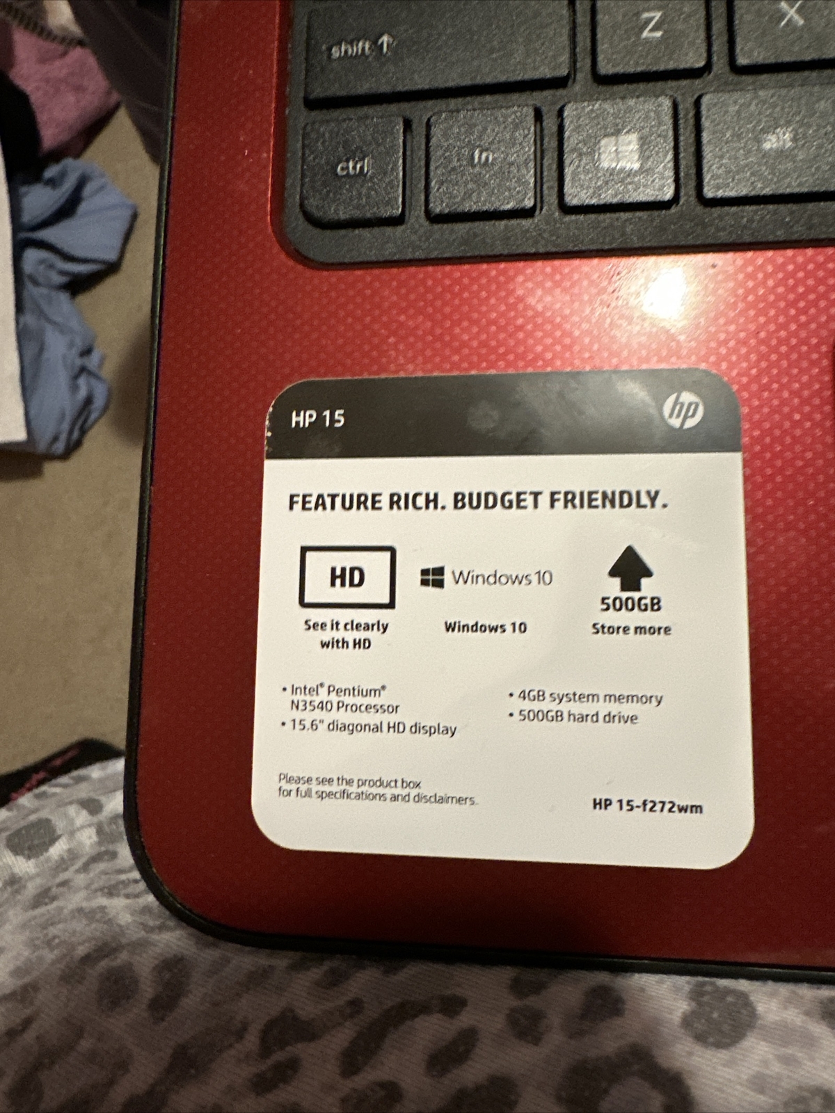 HP Notebook 15-f272wm 15.6″ (500GB HDD, Intel Pentium, 2.16GHz, 4GB) Laptop -…