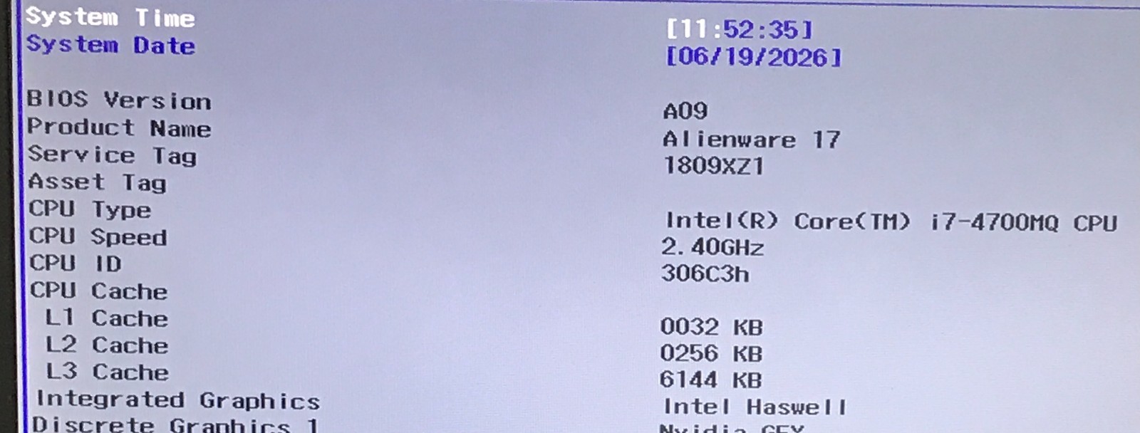 DELL ALIENWARE 17 i7-4700MQ@2.40GHz 16GB 250GB SSD NVMe W10P GEFORCE GTX 765M