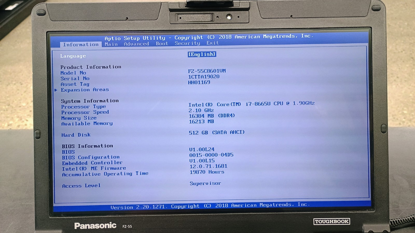 Panasonic Toughbook FZ-55 i7-8665U 1.90Ghz – 16GB RAM – 512GB SSD – Touch