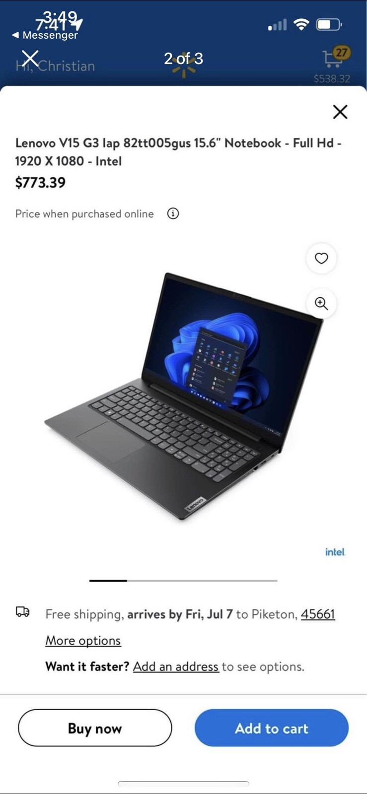 Lenovo V15 G3 ABA 15.6” FHD Laptop AMD Ryzen 5 5625U, 8GB RAM, 128GB SSD