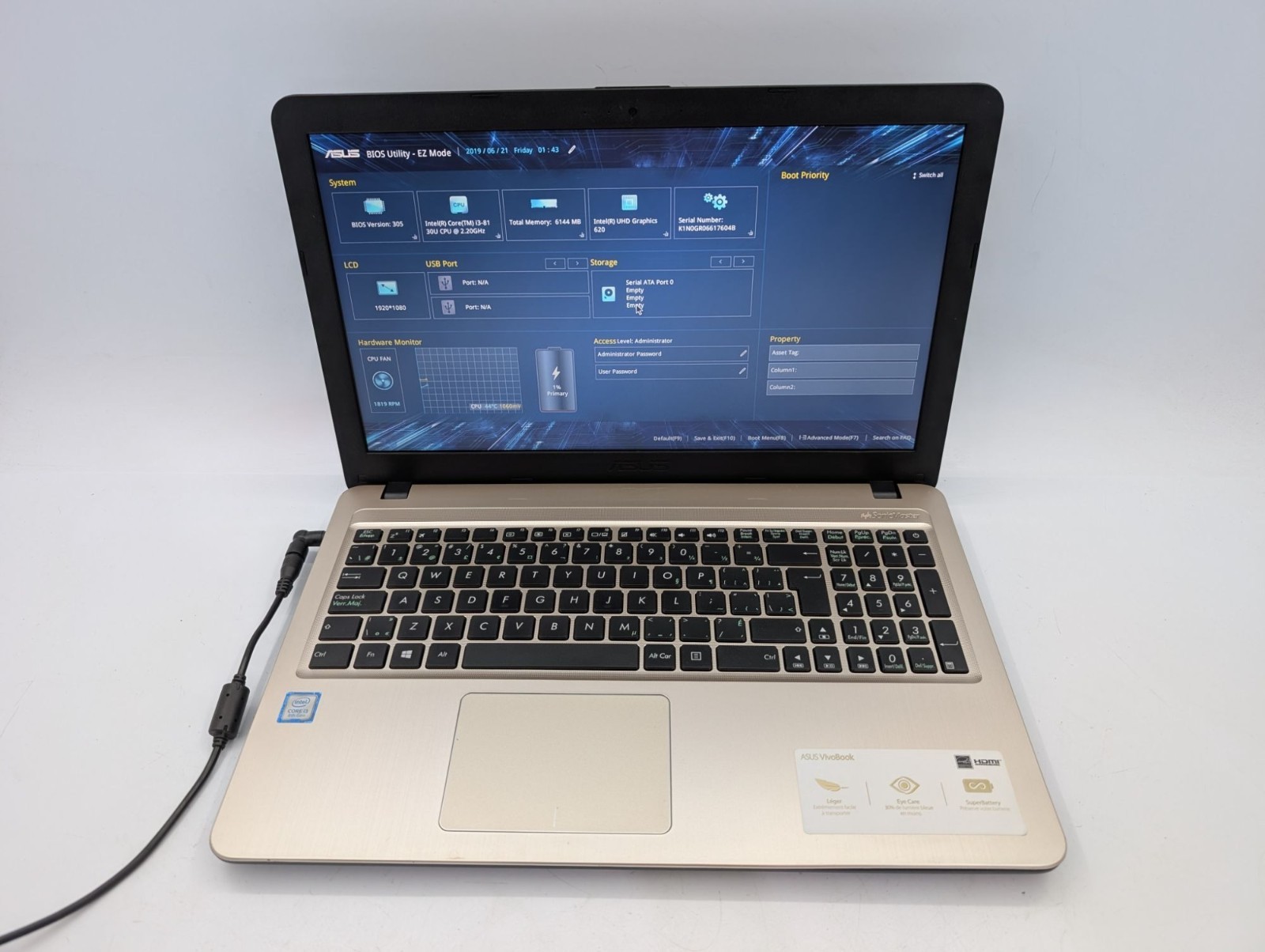Asus K540UA-Q31B-CB 15.6″ Laptop i3-8130U 6GB RAM Missing HDD Connector Boots