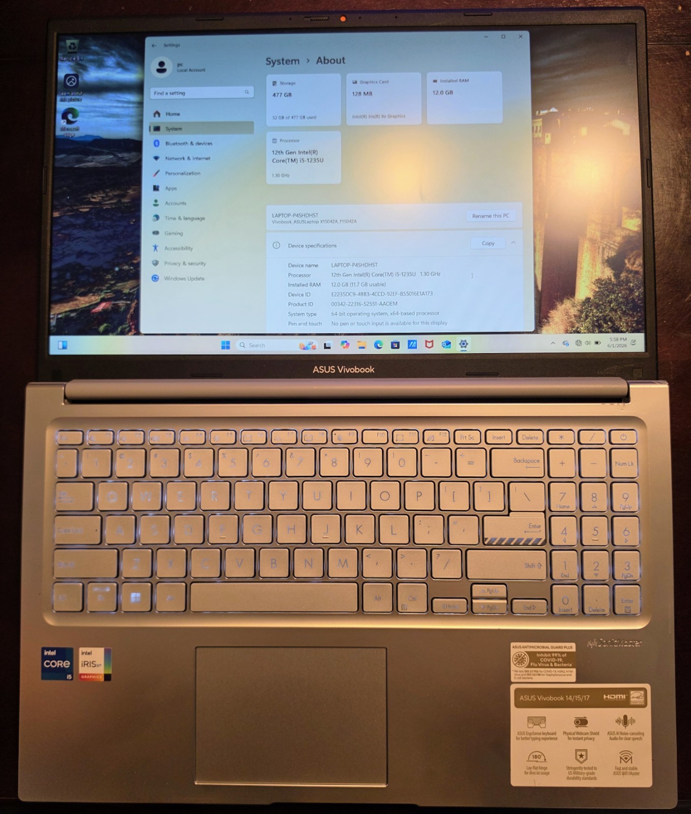 Asus Vivobook 15.6″ i5-1235U 12GB 512GB SSD