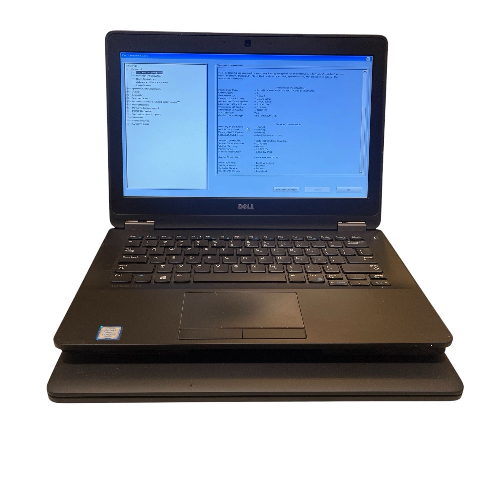 Lot 2 Dell Latitude E7270 12.5″ Laptops i3-6th No Ram No HDD Tested Boot To BIOS