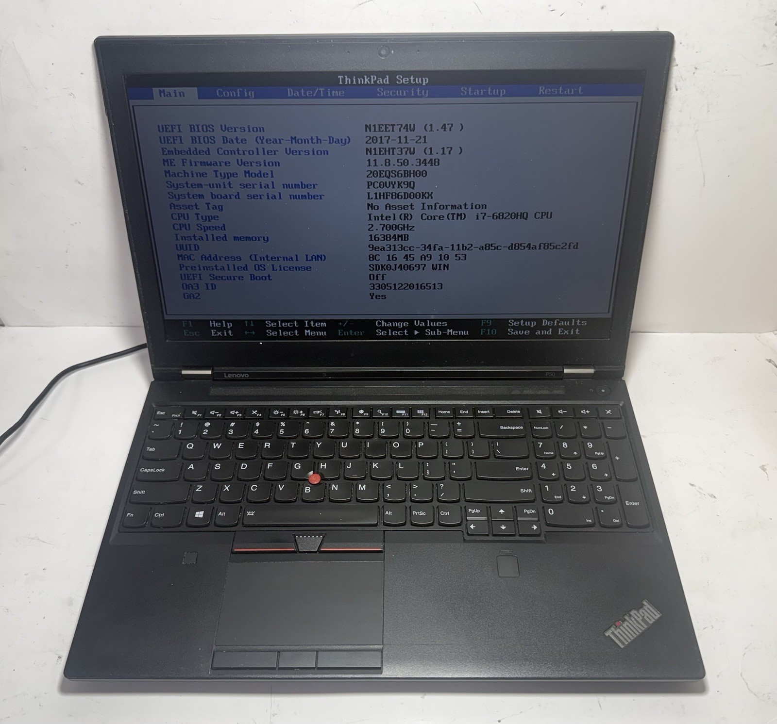 Lenovo ThinkPad P50 15.6” i7-6820HQ 16GB DDR4 512GB NVMe (NO OS/AC) #0028