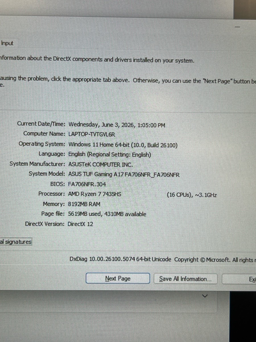 ASUS TUF LAPTOP WINDOWS 11 RYZEN 7 7000 SERIES 8GB RAM, 16 CPU@3.1GH (P04024466)
