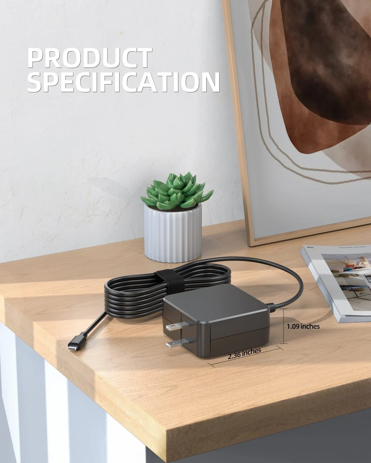 Asus Chromebook 45W USB C Fast Charger 7.5ft Cable UL Safety Compact