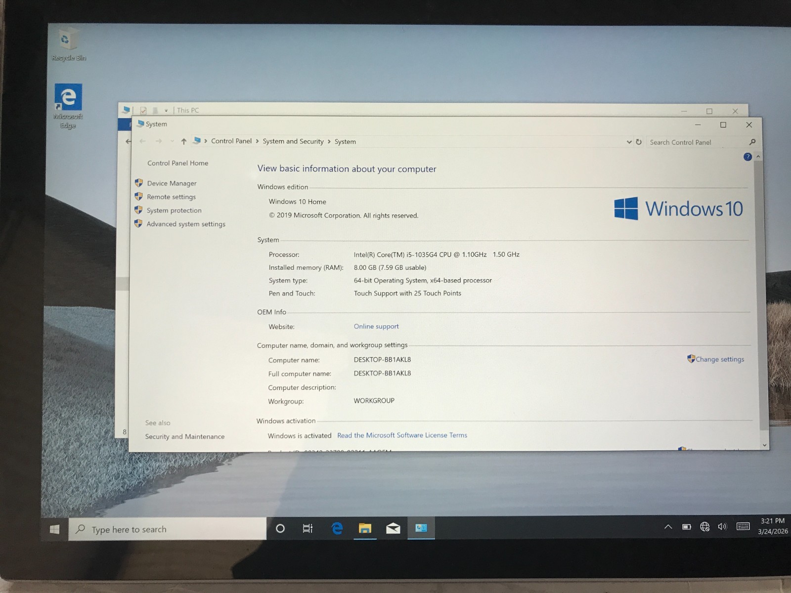 Microsoft Surface Pro 7 1866 Core i5-1035G4 1.10GHz 8GB 128GB SSD USED#397