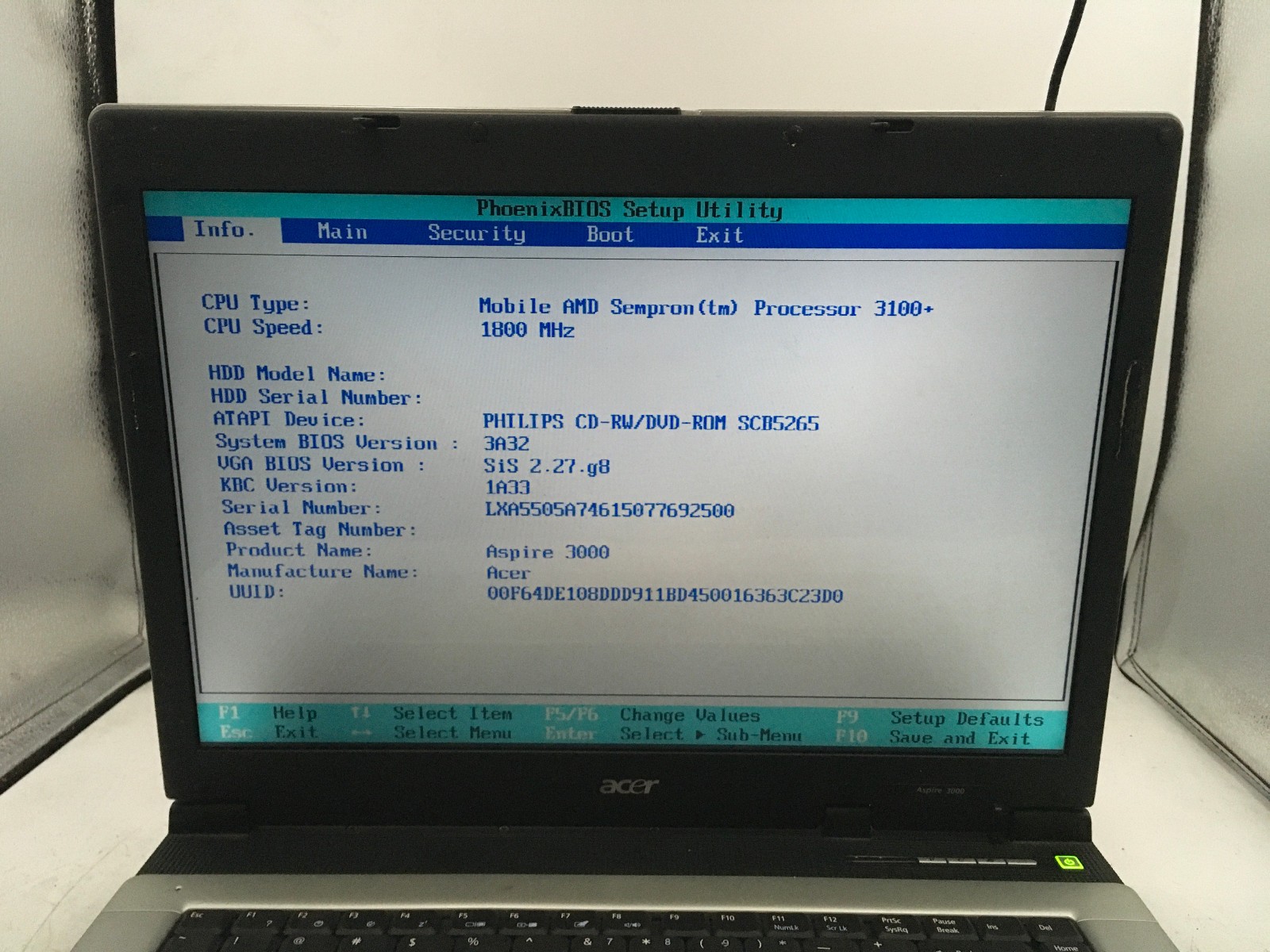 ACER ASPIRE 3000 ZL5 – BOOTS TO BIOS – AMD SEMPRON 3100 – 1GB RAM – READ DESC-BB