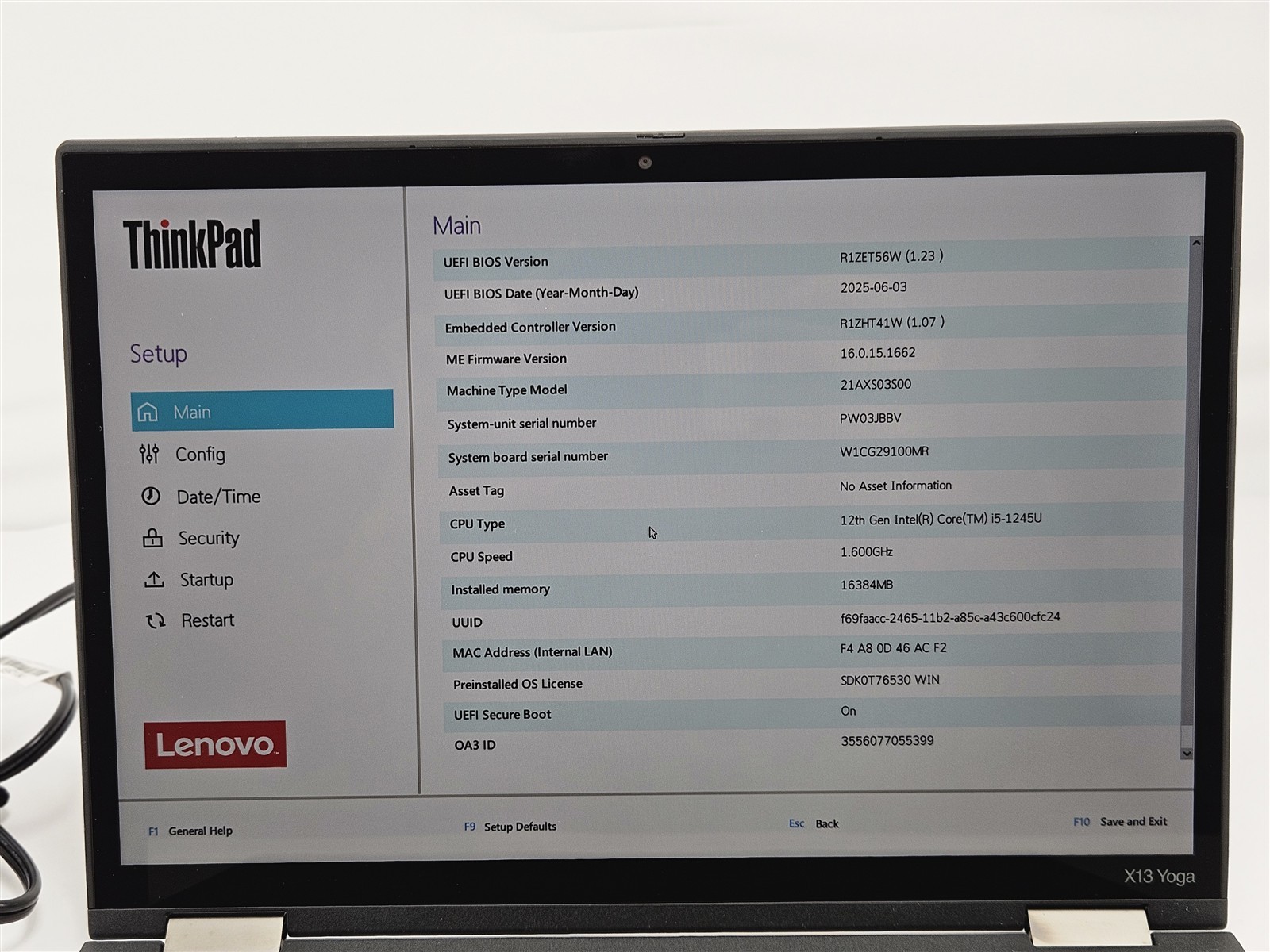 Lenovo ThinkPad X13 Yoga Gen 3 13.3 i5 1245U 1.6GHz 16GB RAM 256GB Intel Iris Xe