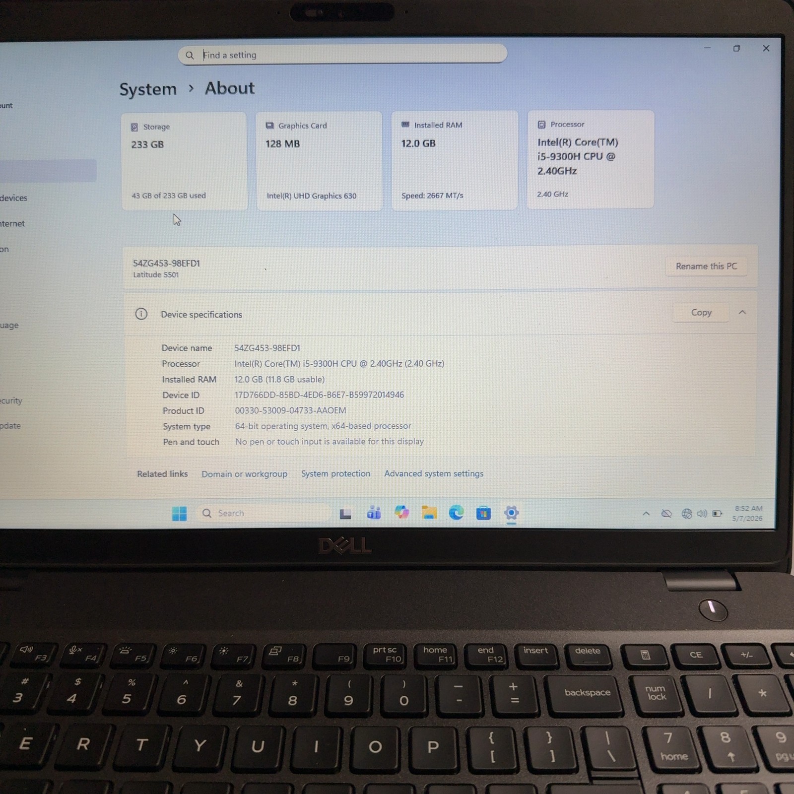 Dell Latitude 3501 Laptop i5-9300H 2.4GHz 12GB RAM 256GB SSD Win 11 Pro