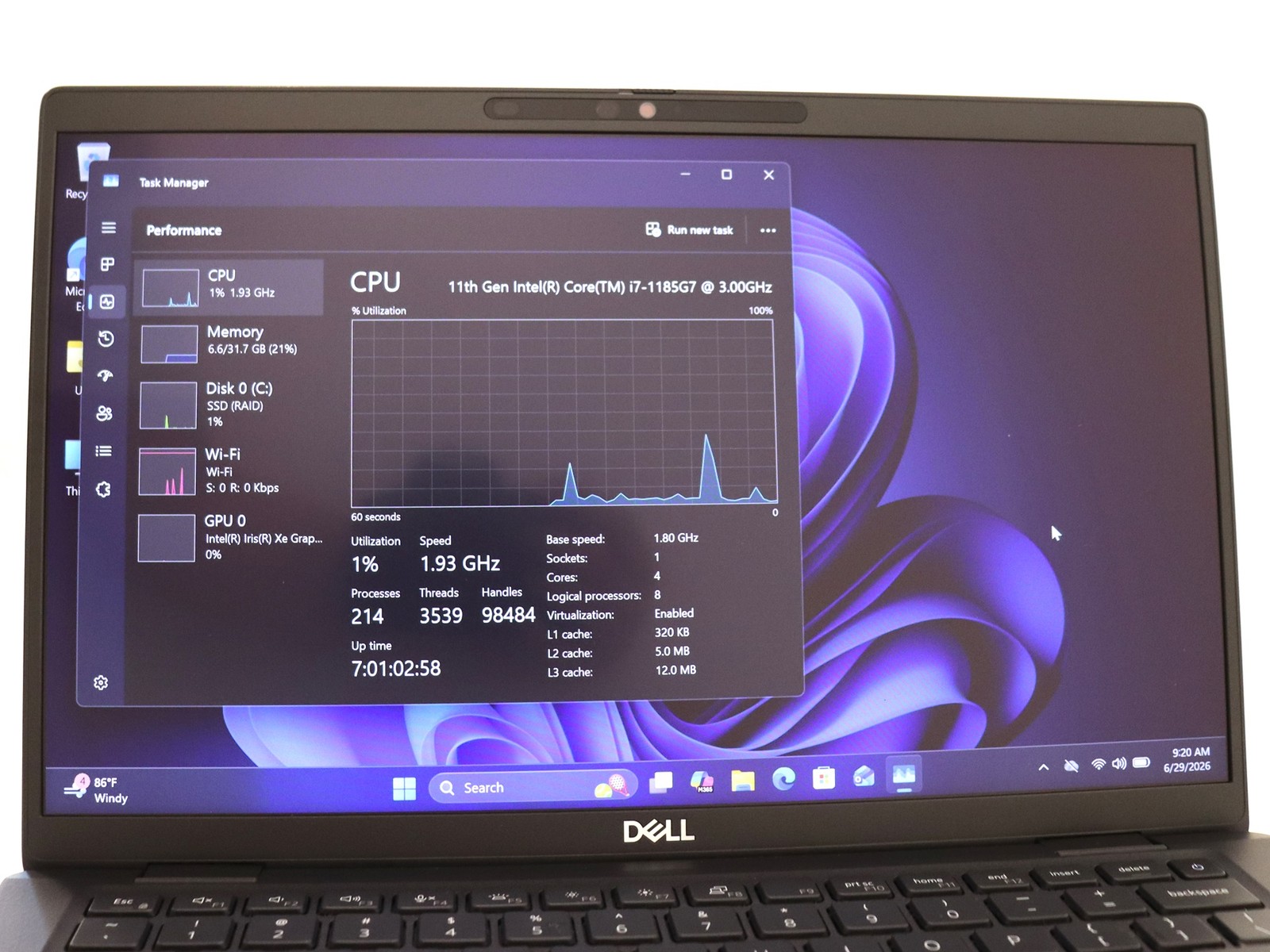 Dell Latitude 7420 14.0″ Intel i7-1185G7 32GB RAM 256GB NVMe W11P * As Is