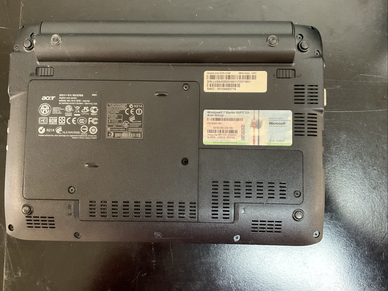 Acer Aspire One A0532h Intel Atom 1.66GHz 1.00 GB 250MB Memory