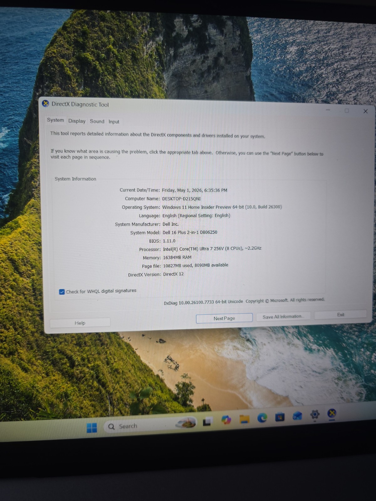 Dell 16 Plus 2 In 1, Ultra 7 256V, 16 Gb Ram, 1 Tb SSD, Winnie 11 H Insider, Arc