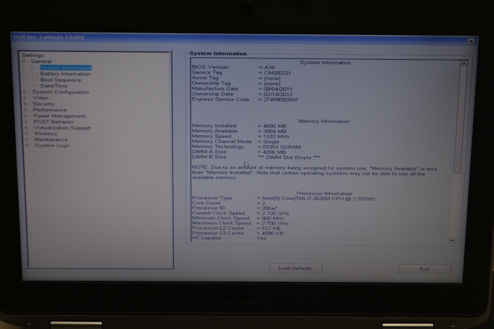 Dell Latitude E6420 Intel Core i7-2620M 2.70GHz 4GB RAM No HD #L224