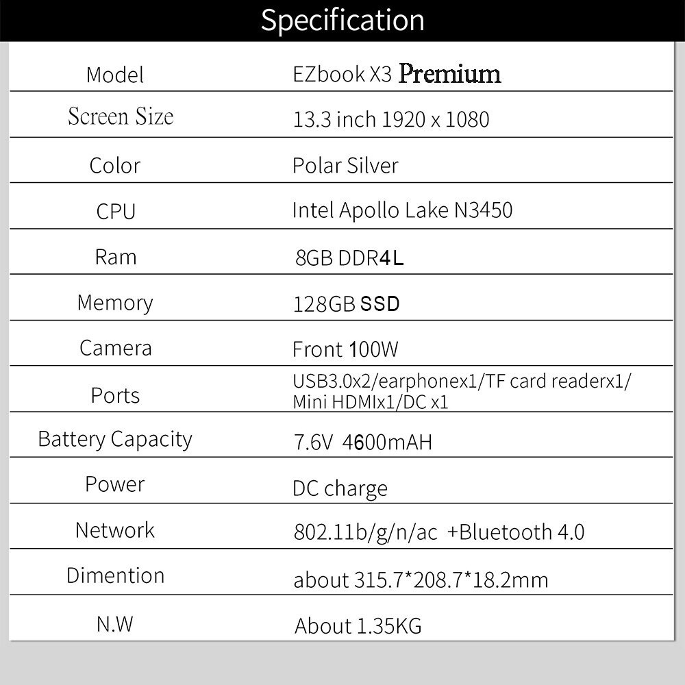 Laptops Windows 10 Jumper EZbook X3 Premium 13.3 inch 1080P IPS Display Intel N3