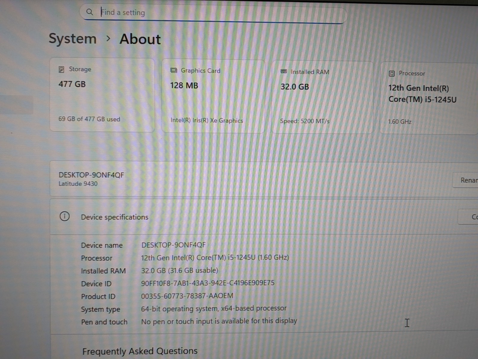 Dell Latitude 9430 Laptop 14″ Intel i5-12th Gen (32GB DDR5 RAM, 512GB NVMe)