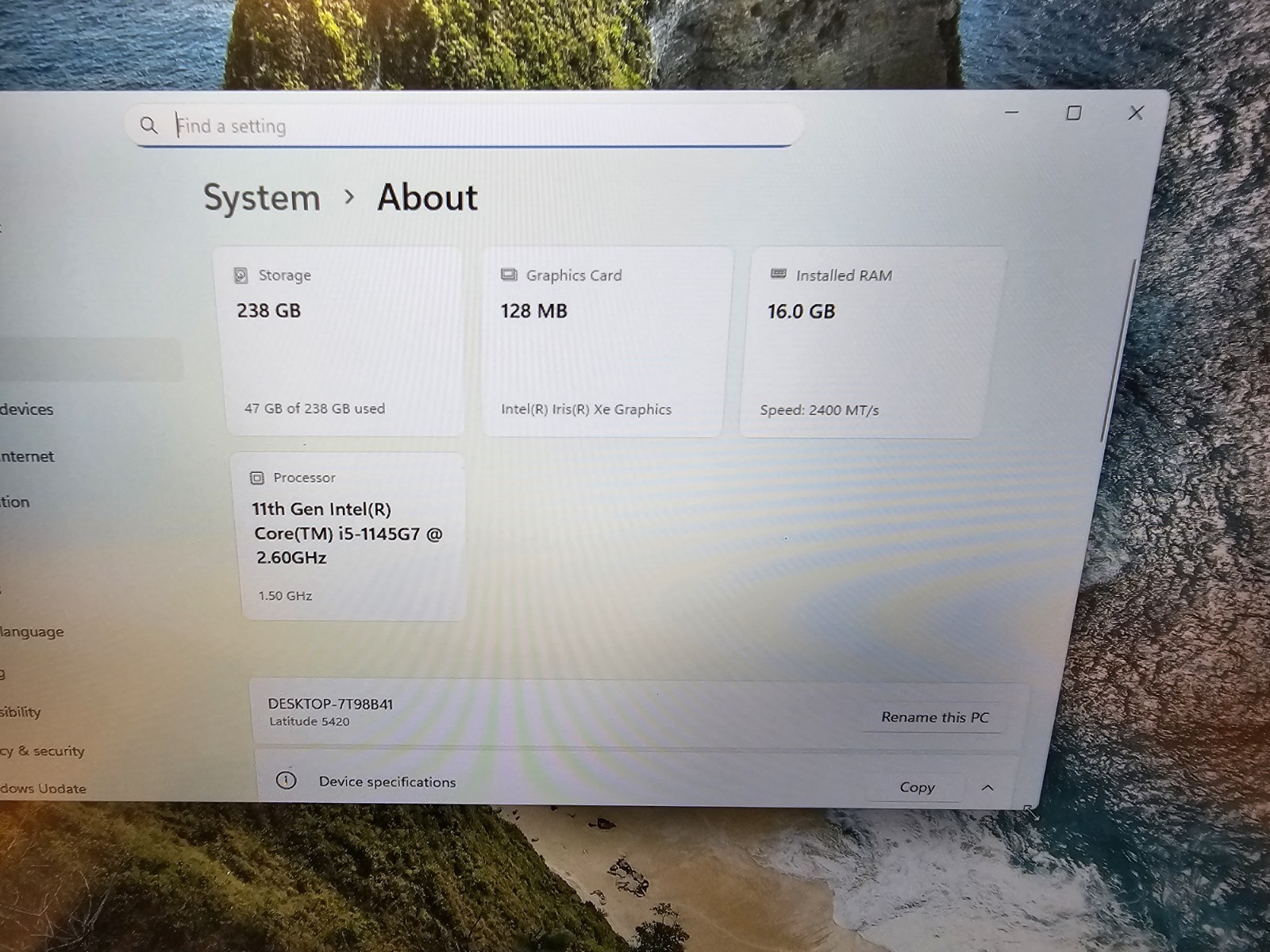 Dell Latitude 5420 14″ Laptop i5-1145G7@2.6GHz 16GB RAM 256GB SSD Windows 11 Pro