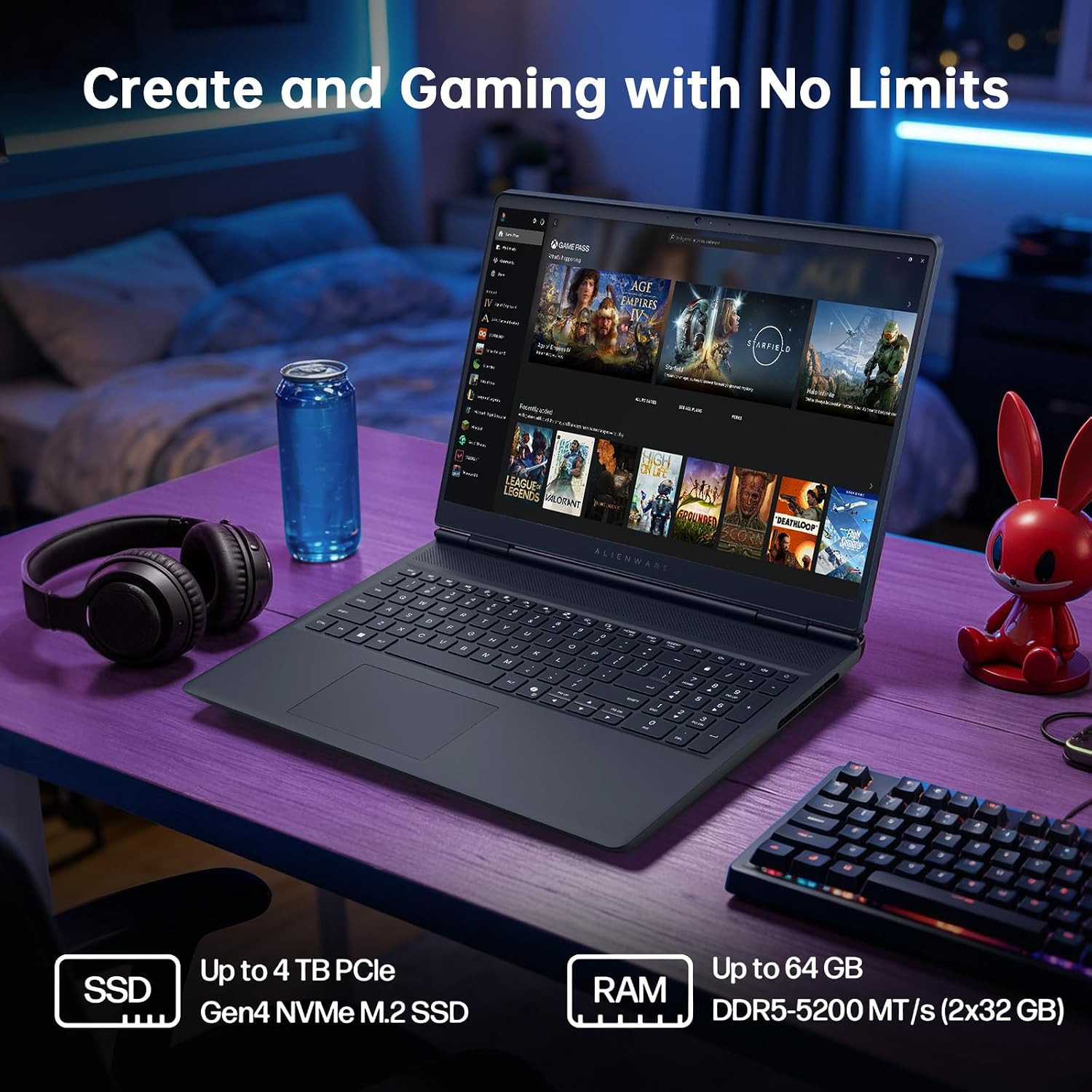 Alienware 16 Aurora Gaming Laptop AC16250, 16″ WQXGA Display, NVIDIA Geforce RTX