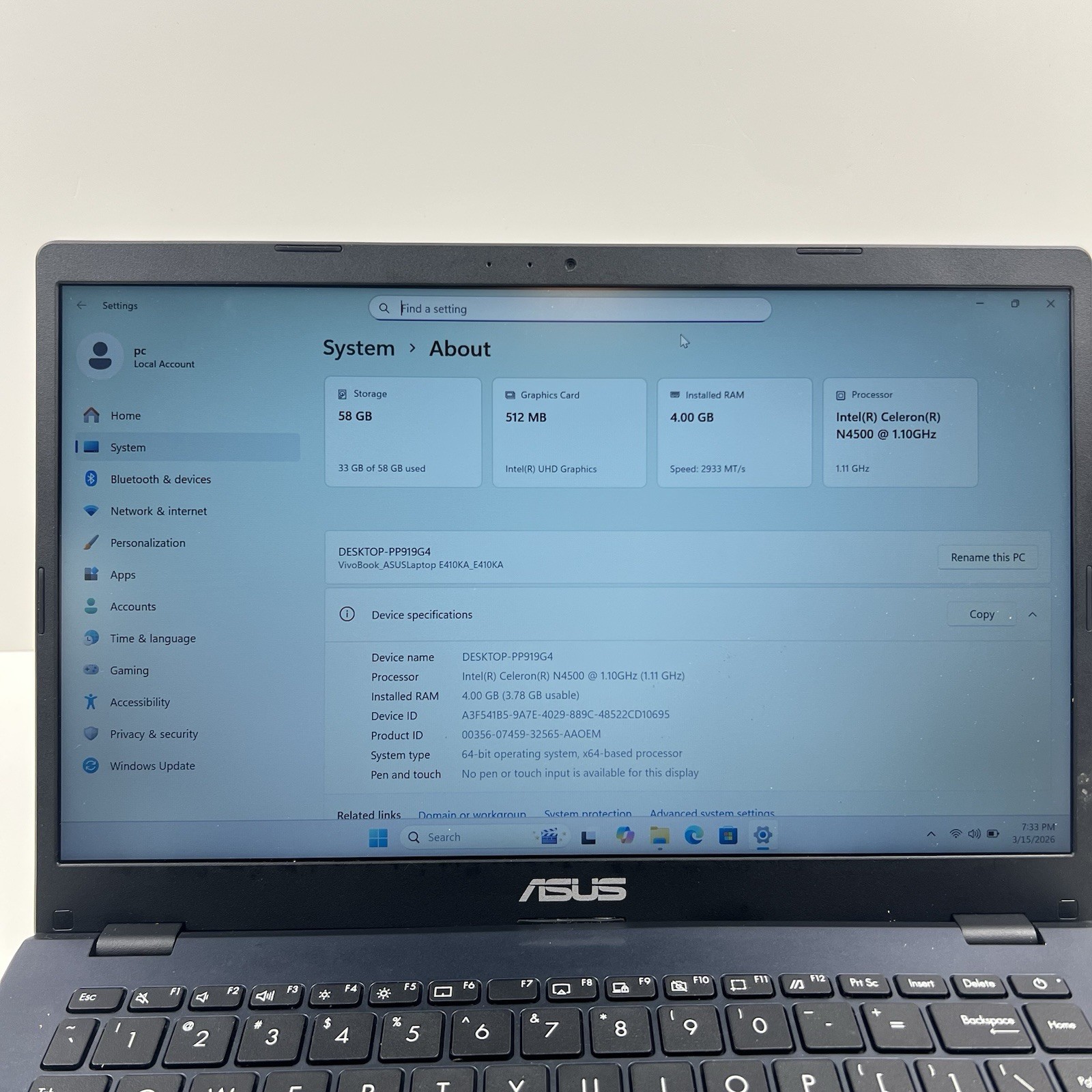 Asus VivoBook E410K 13.3″ Celeron N4500 1.1GHz 4GB RAM 64GB SSD Win 11
