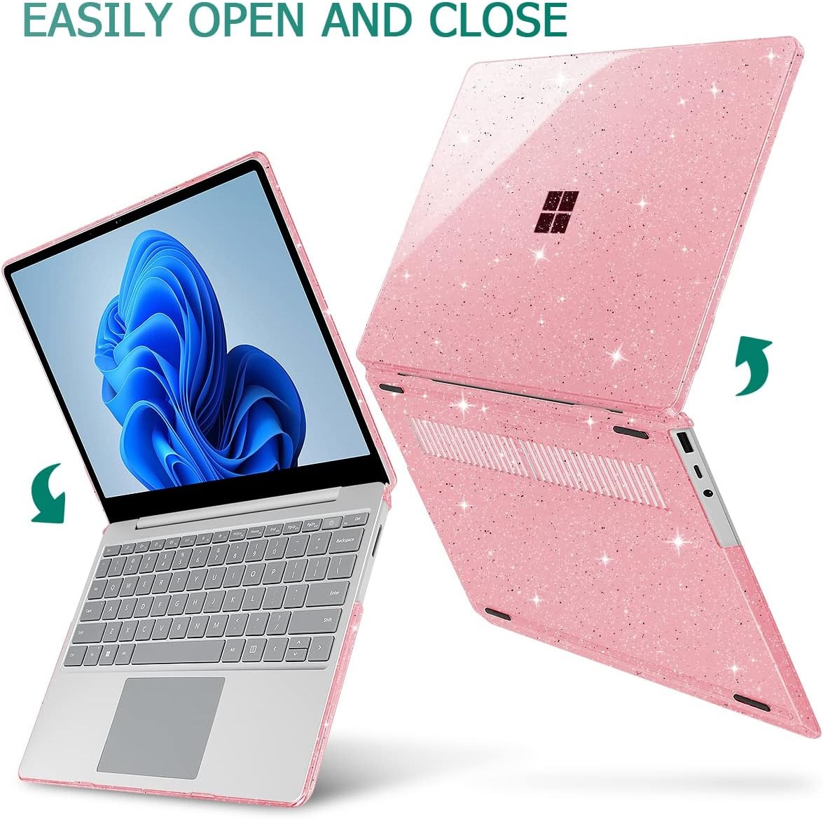 Case for 13.5″ Microsoft Surface Laptop 5/4/3 with Metal Palm Rest, Sparkly Pink