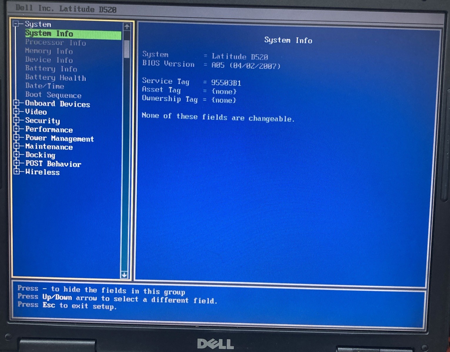 Dell Latitue D520 Intel Core Duo 1.66 GHz 1GB RAM NO HDD/OS Boot to BIOS