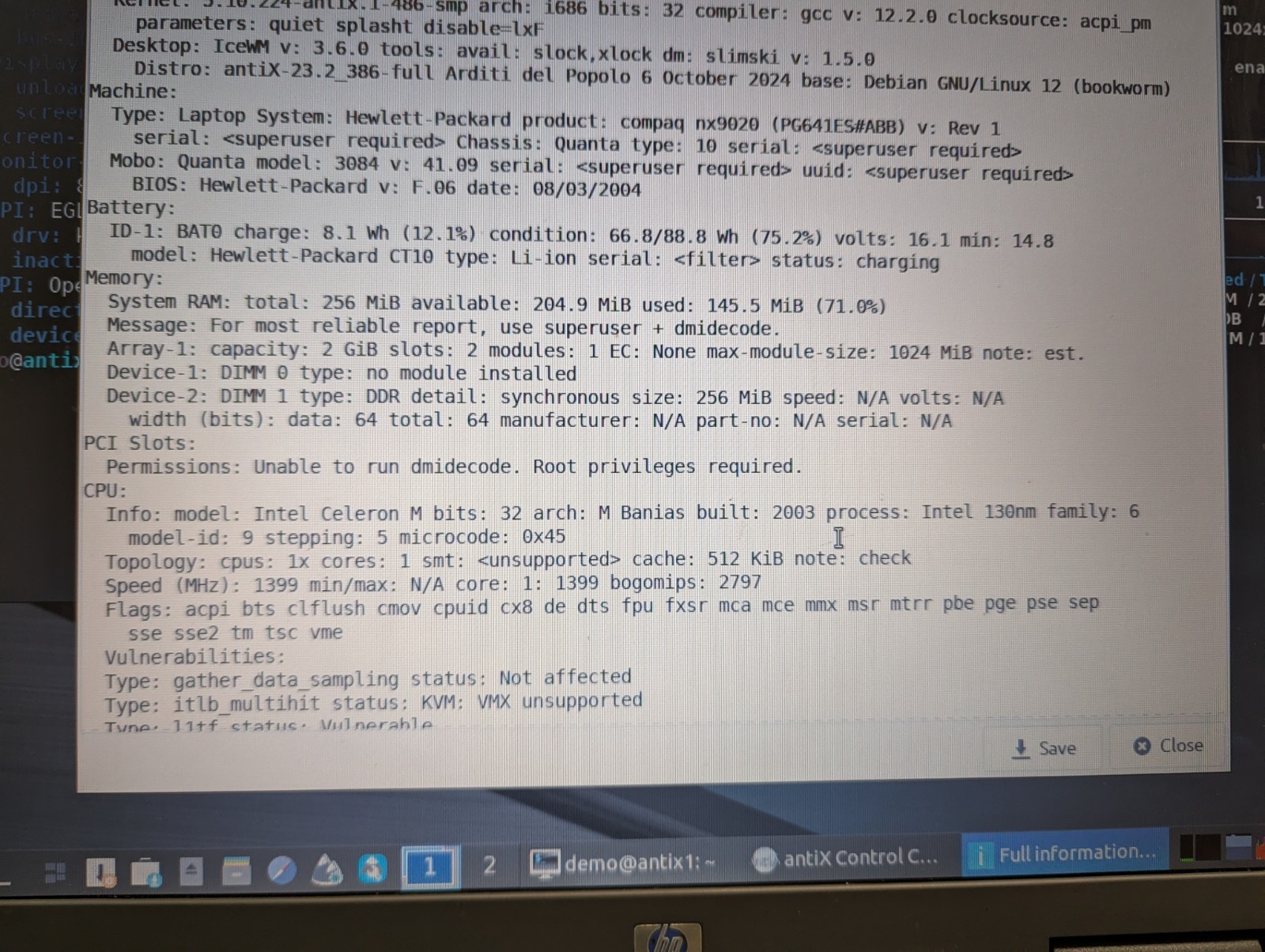 HP Compaq nx9020 Intel Celeron M 1.4, 256Mb RAM