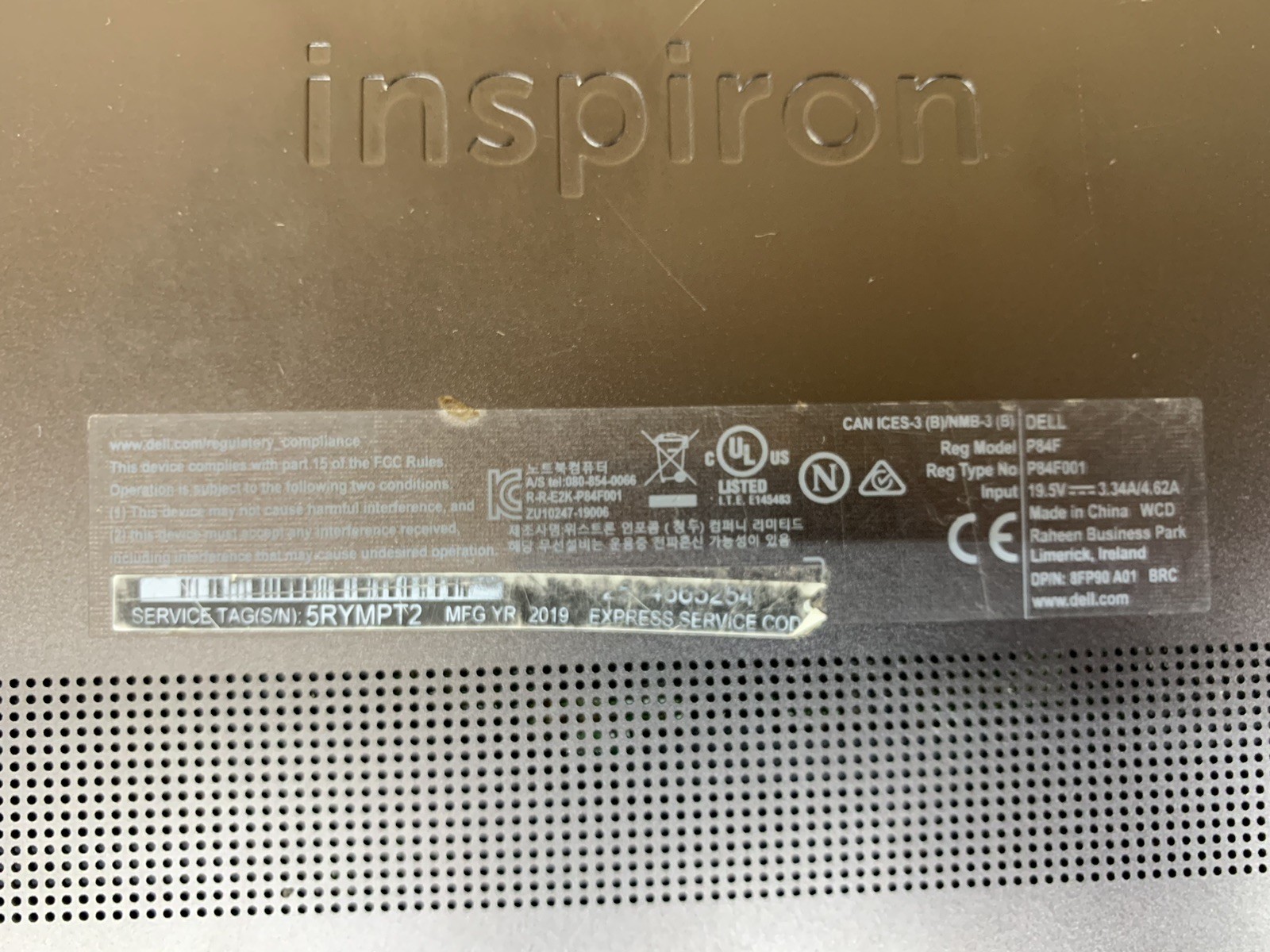 Dell Inspiron 7591 2-in-1 Core i7-10510U@1.80GHz 16GB DDR4 RAM NO SSD/HDD/OS