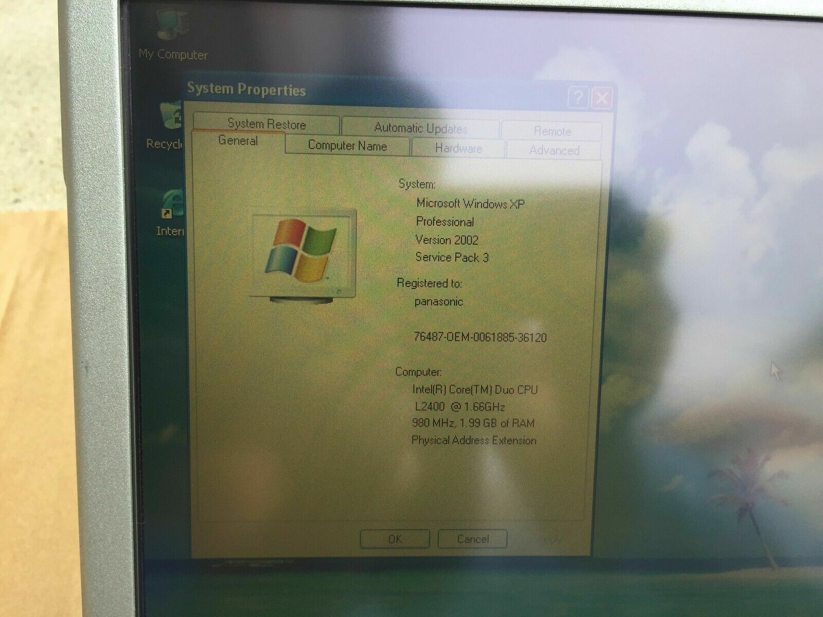 PANASONIC CF-30 TOUGHBOOK 1.66GHZ LAPTOP CF30 RUGGED TOUGH BOOK BACKLIT WIN XP