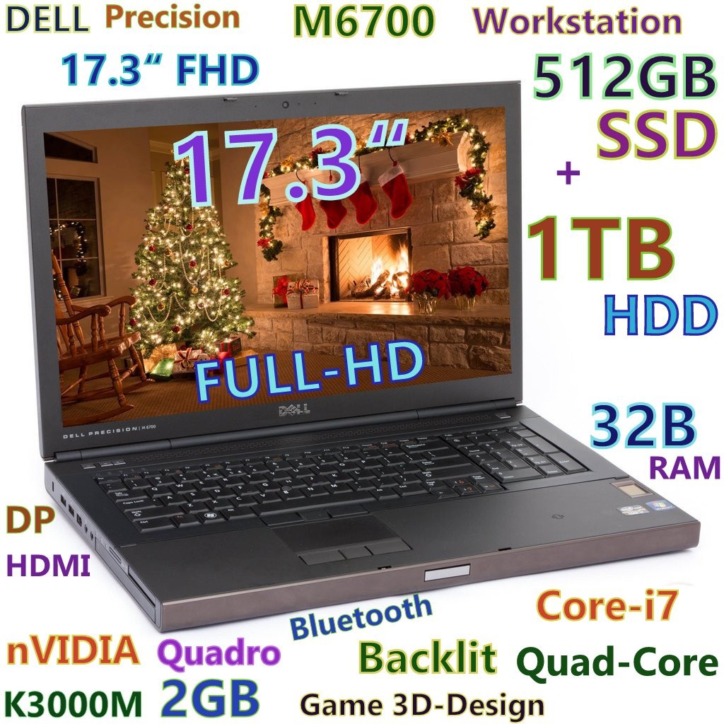 Workstation DELL M6700 17.3″ i7-Quad 512GB SSD + 1TB 32GB DVDRW Quadro K3000M 2G