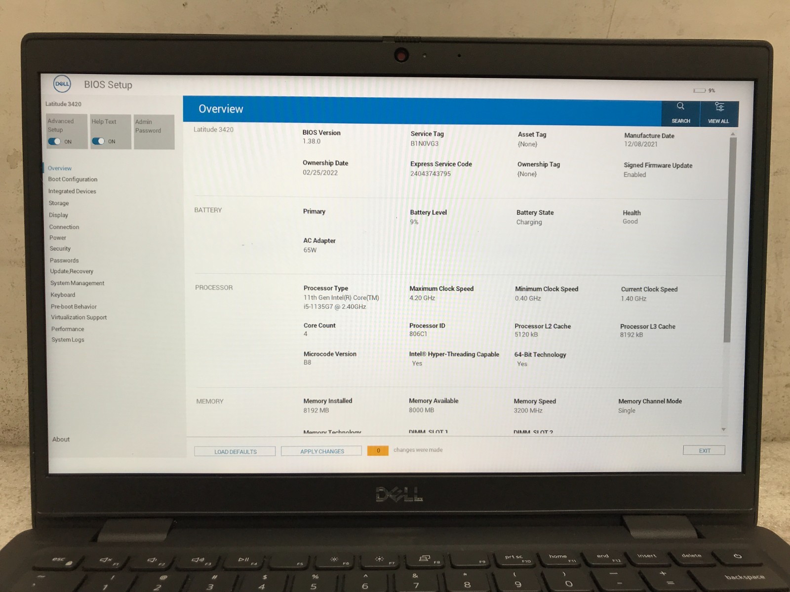 Dell Latitude 3420 / Intel Core i5-1135G7 1.40GHz / 8GB RAM / No SSD