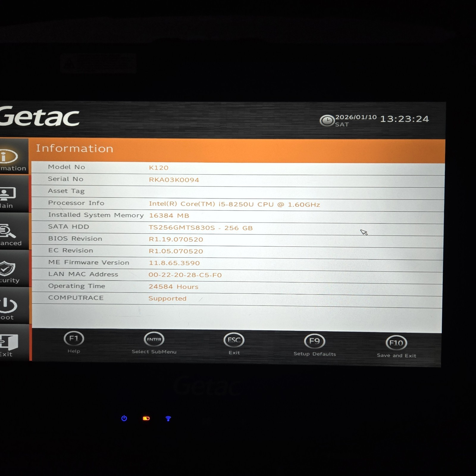 Getac K120 Toughbook i5-8250U 1.60GHz 256GB SSD 16GB Ram – 4G – GPS – Kyb LITE