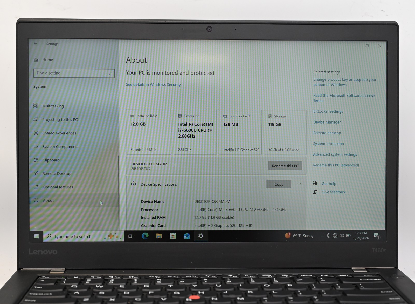 Lenovo Thinkpad T460s i5-6600u 2.6GHz 12GB RAM, 128GB SSD