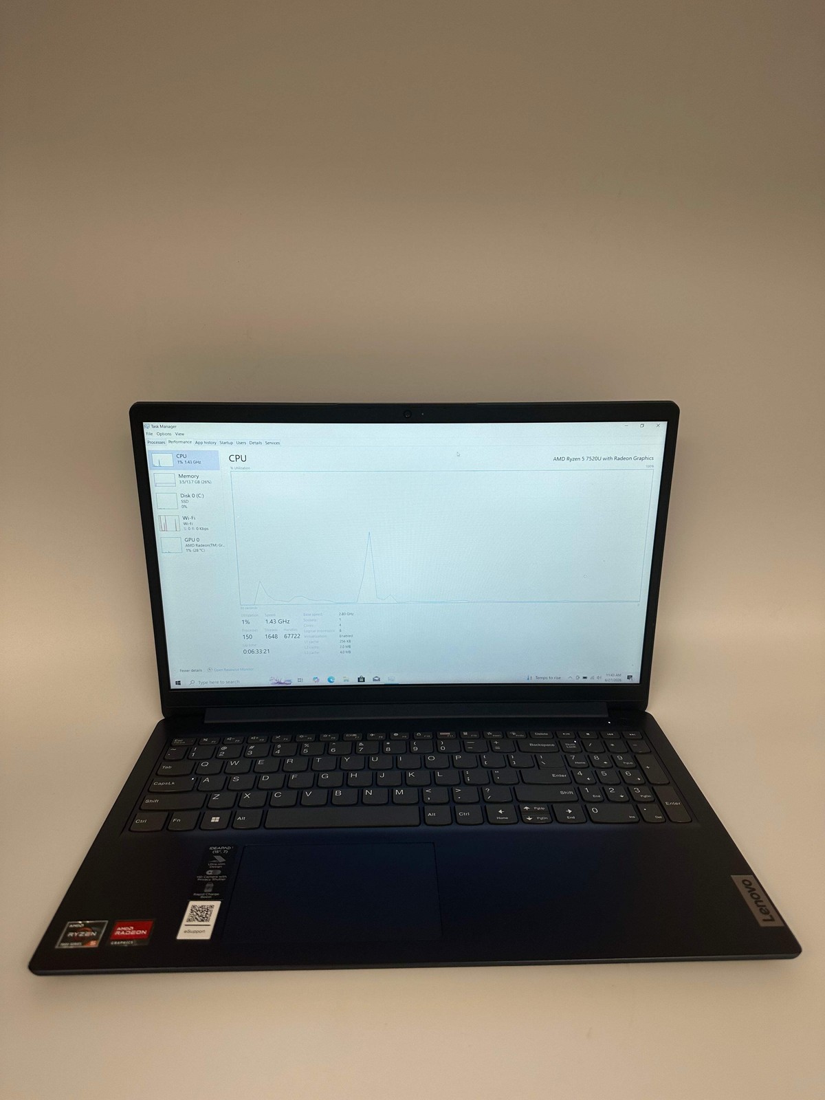 Lenovo Ideapad 1 15AMN7 Laptop AMD Ryzen 5 7000 16GB RAM 256GB Black