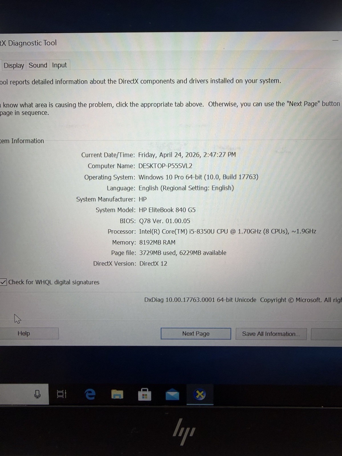 HP EliteBook 840 G5 Core i5-8350u 1.7GHz 8GB 256GB SSD Win 10 Pro Grade A