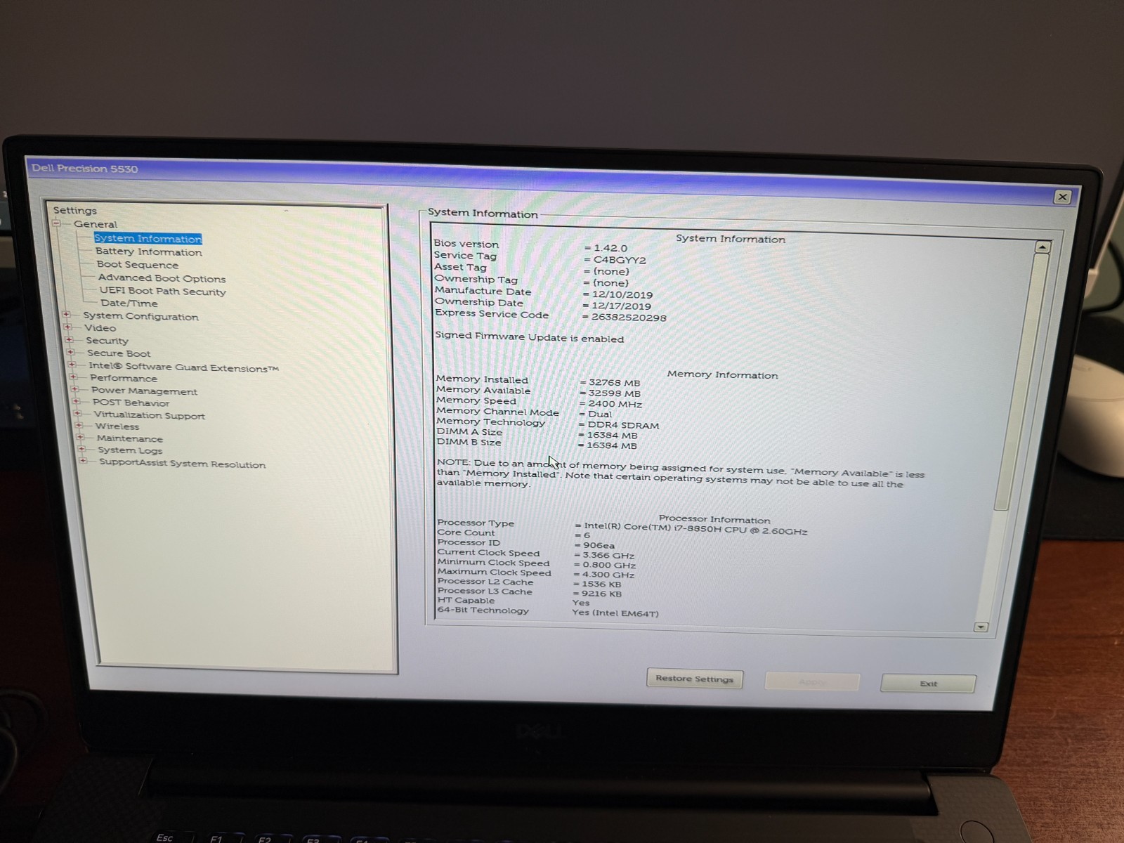 Dell Precision 7530 i7-8850H 32GB 256GB NVMe Quadro P2000 Win11P 130W Charger