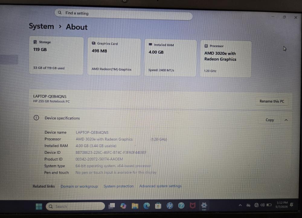 Hewlett Packard 255 G8 Notebook Laptop (PD6016032)