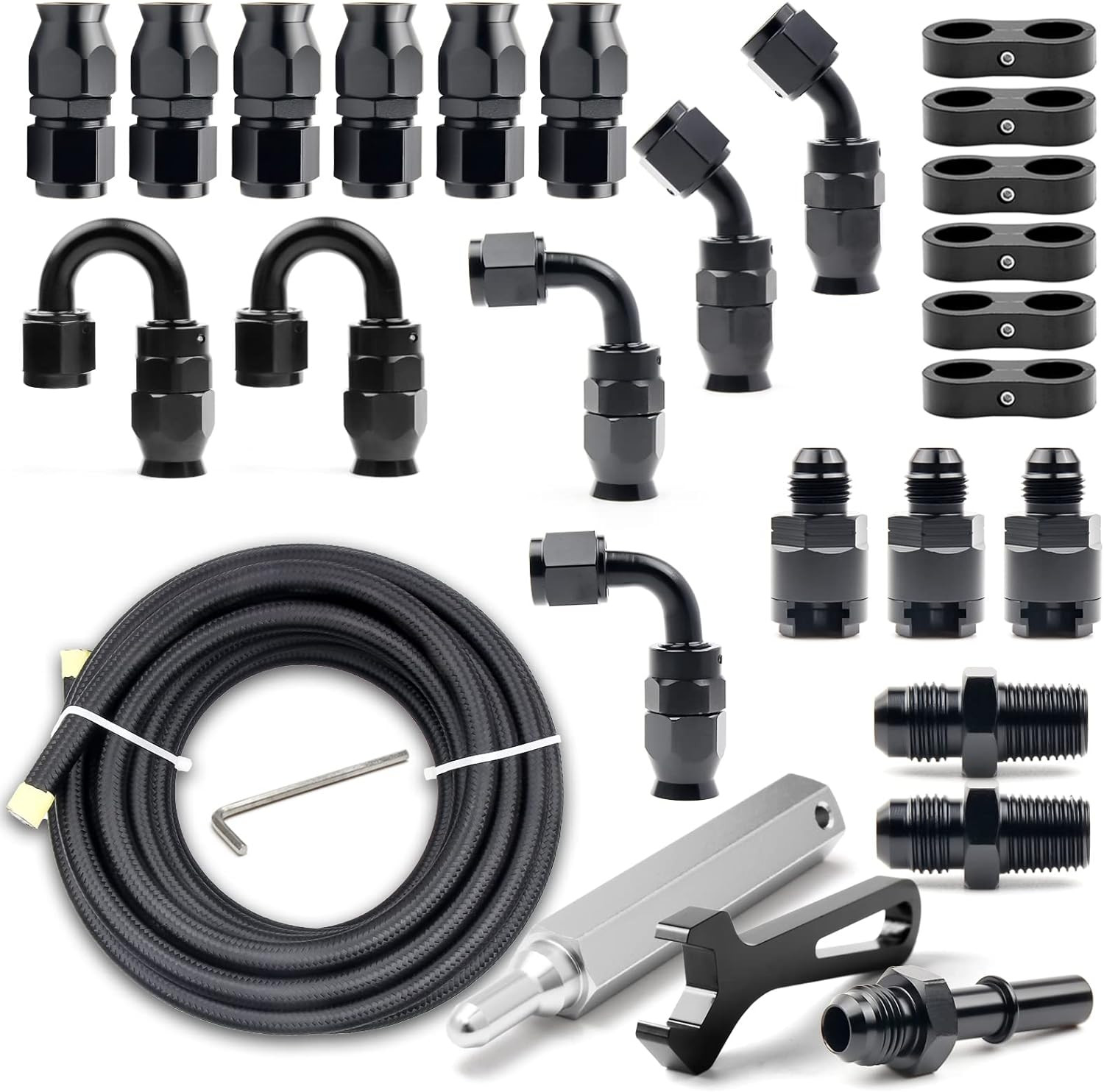 6AN PTFE Fuel Line Kit, Nylon Stainless Steel Braided Fuel Hose, LS Swap EFI E85