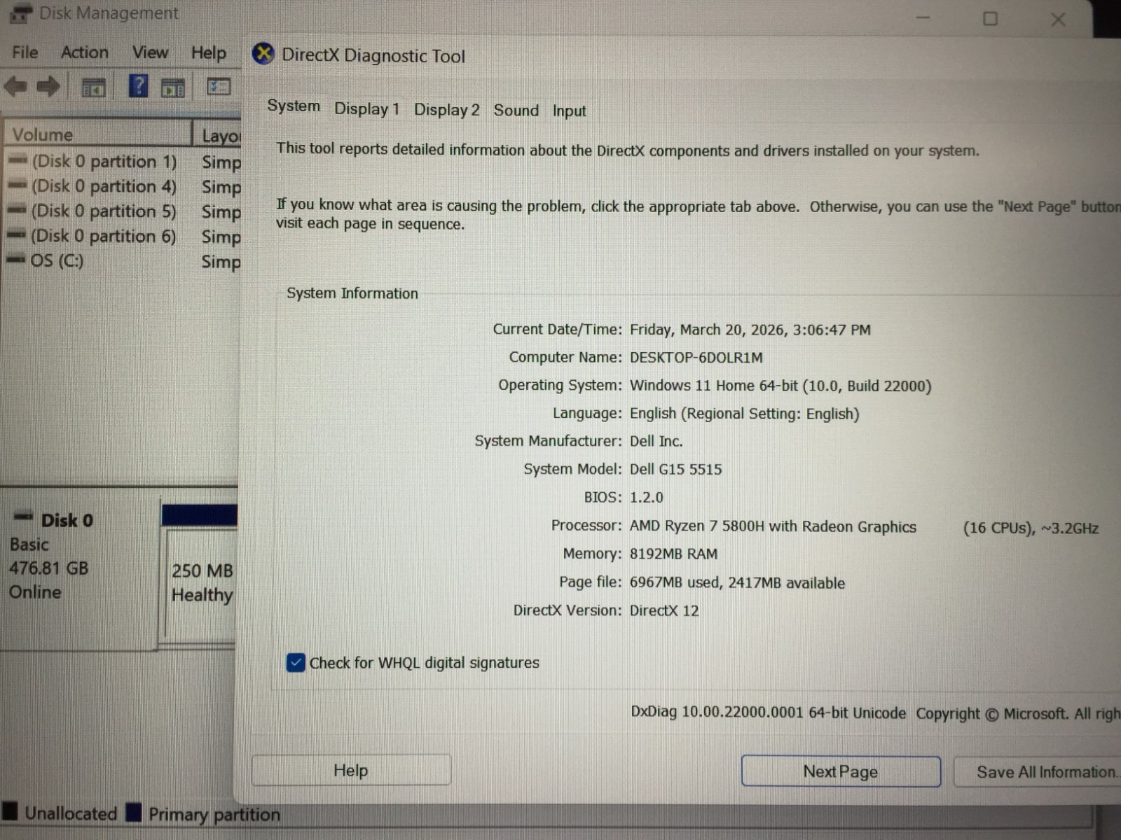 Dell G15 5515 15.6 FHD Gaming Laptop/Ryzen 7 5800H/8GB/512GB SSD/RTX 3050Ti/W11H