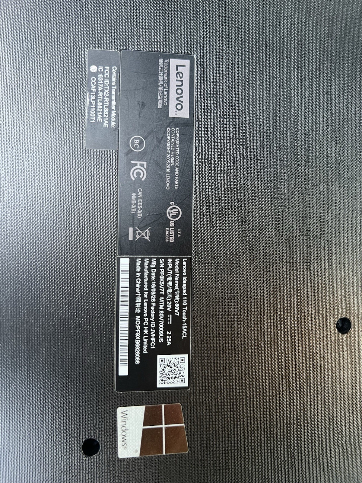 Lenovo IdeaPad 110 – 15ACL (MT_80TJ) 15.5 inch used laptop for parts/repair